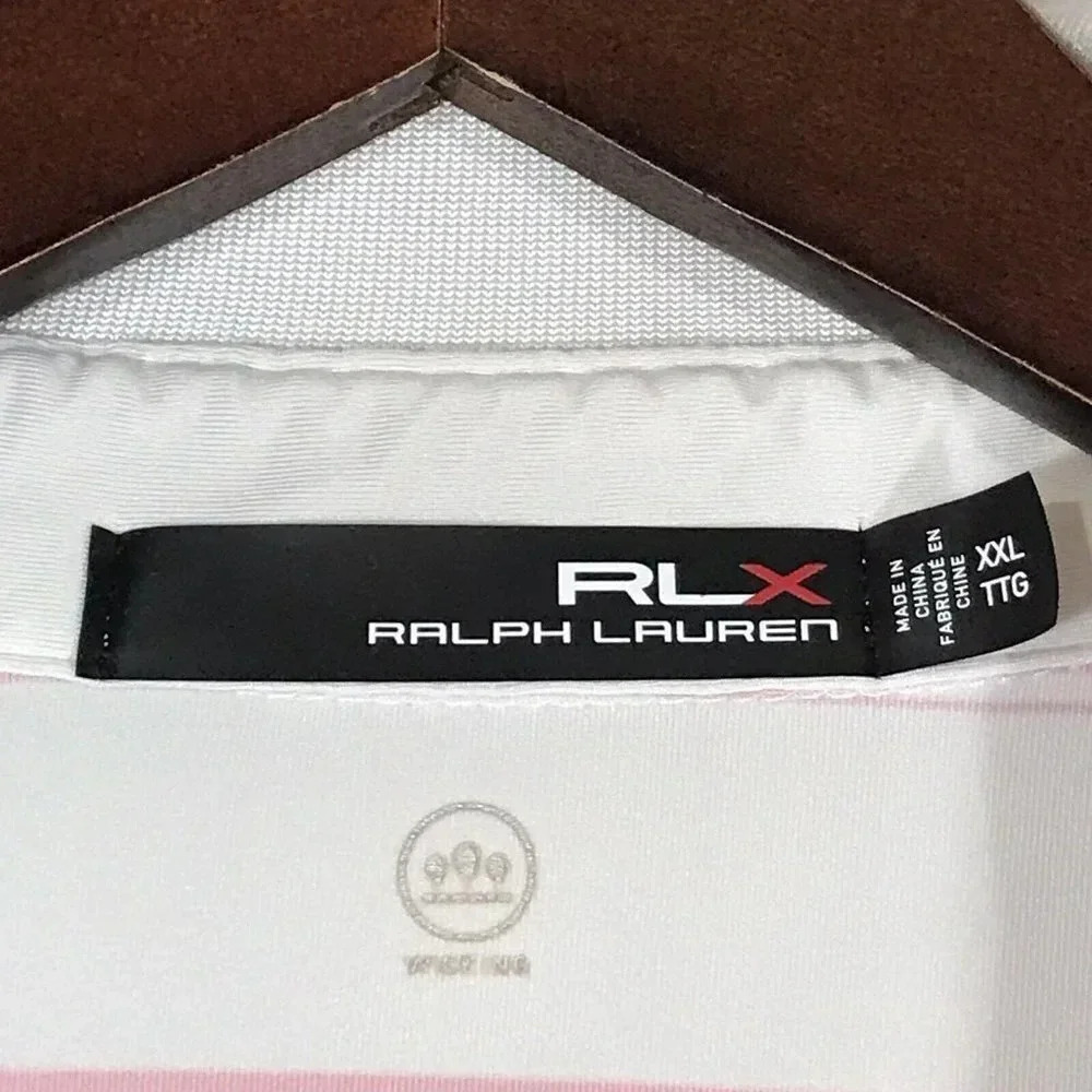 RLX Ralph Lauren Polo Shirt Mens XXL Pink White Striped Logo Short Sleeve 2XL - Picture 3 of 12